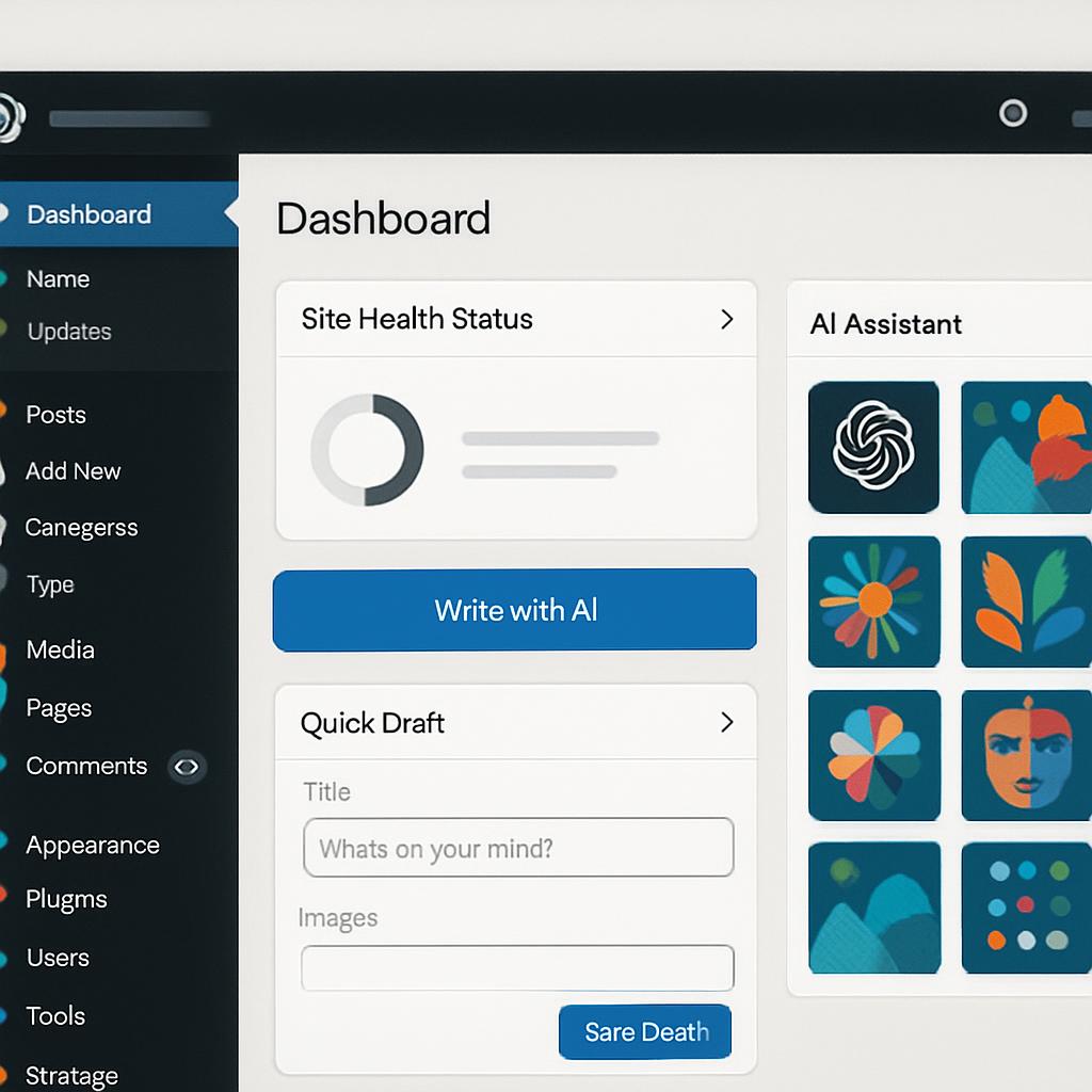A screenshot of a WordPress dashboard with AI tool integrations